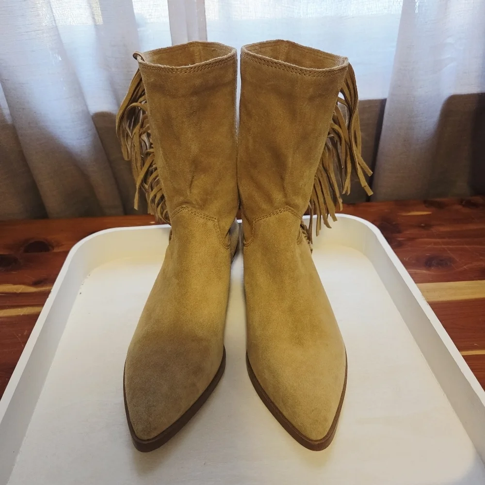 Rebecca Minkoff suede leather westerm style fringe booties size 6 Krissa